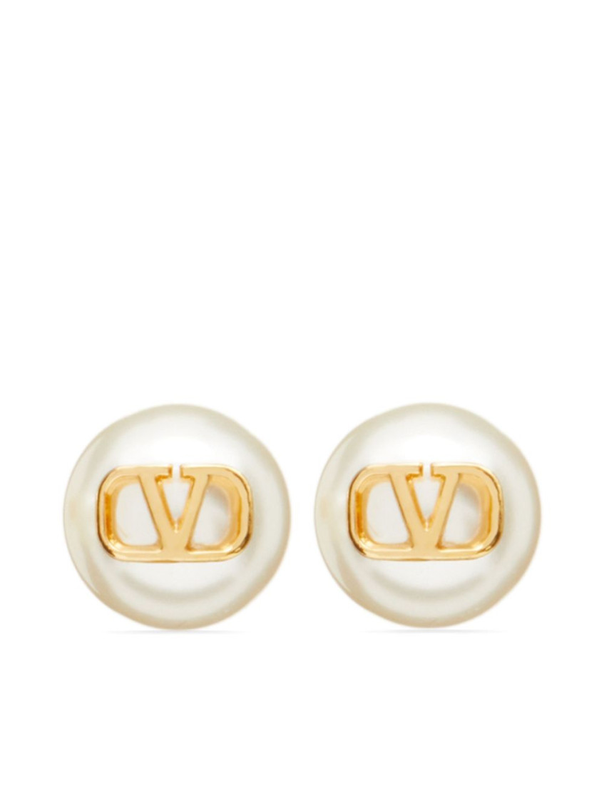 Valentino Signature Pearl Earrings Gold Hardware In Gold