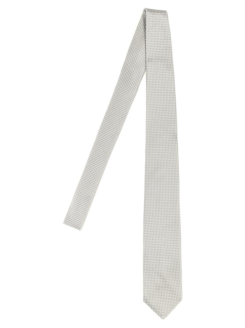 Barba Napoli Pointed Tip Slim Silk Tie With Textured Pattern In White