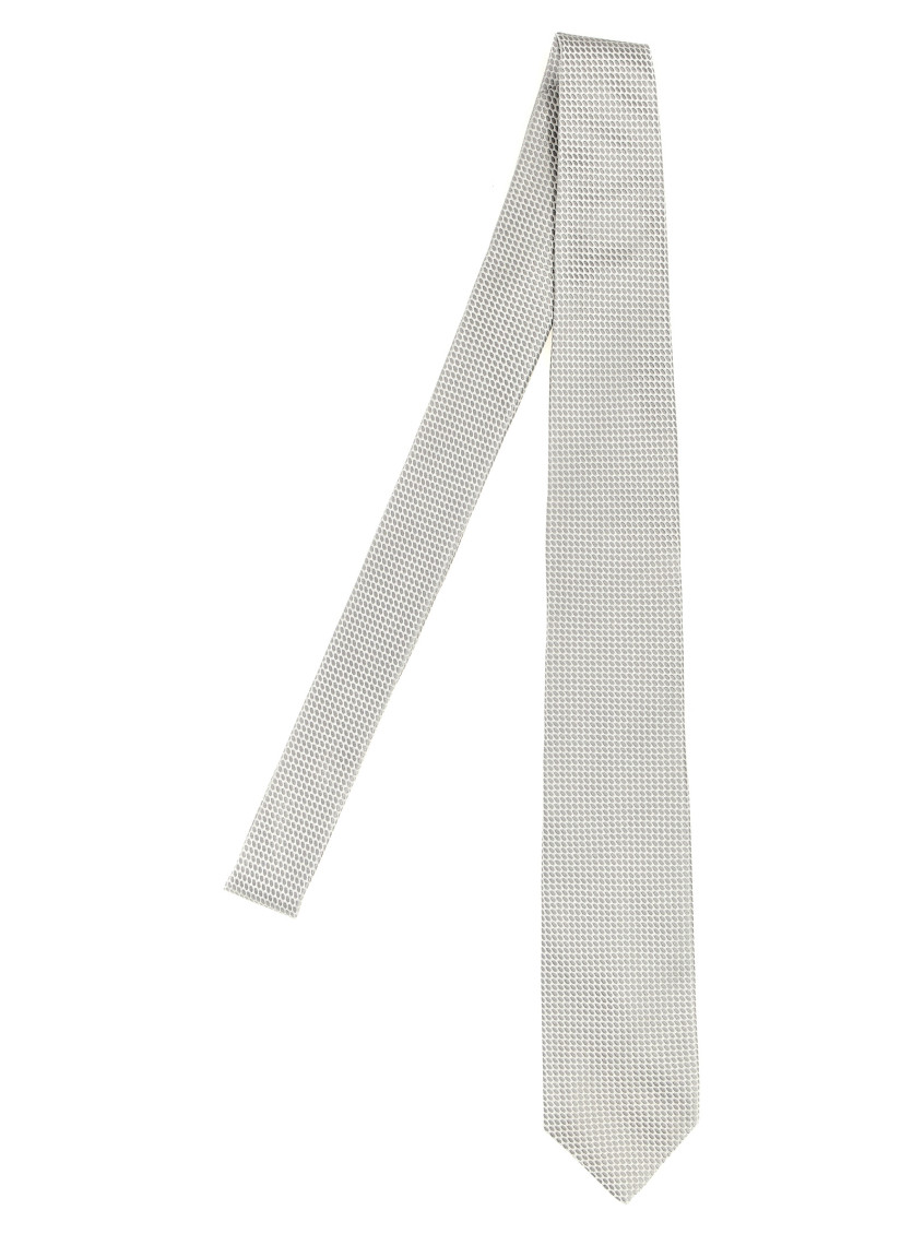 Barba Napoli Pointed Tip Slim Silk Tie With Textured Pattern In White