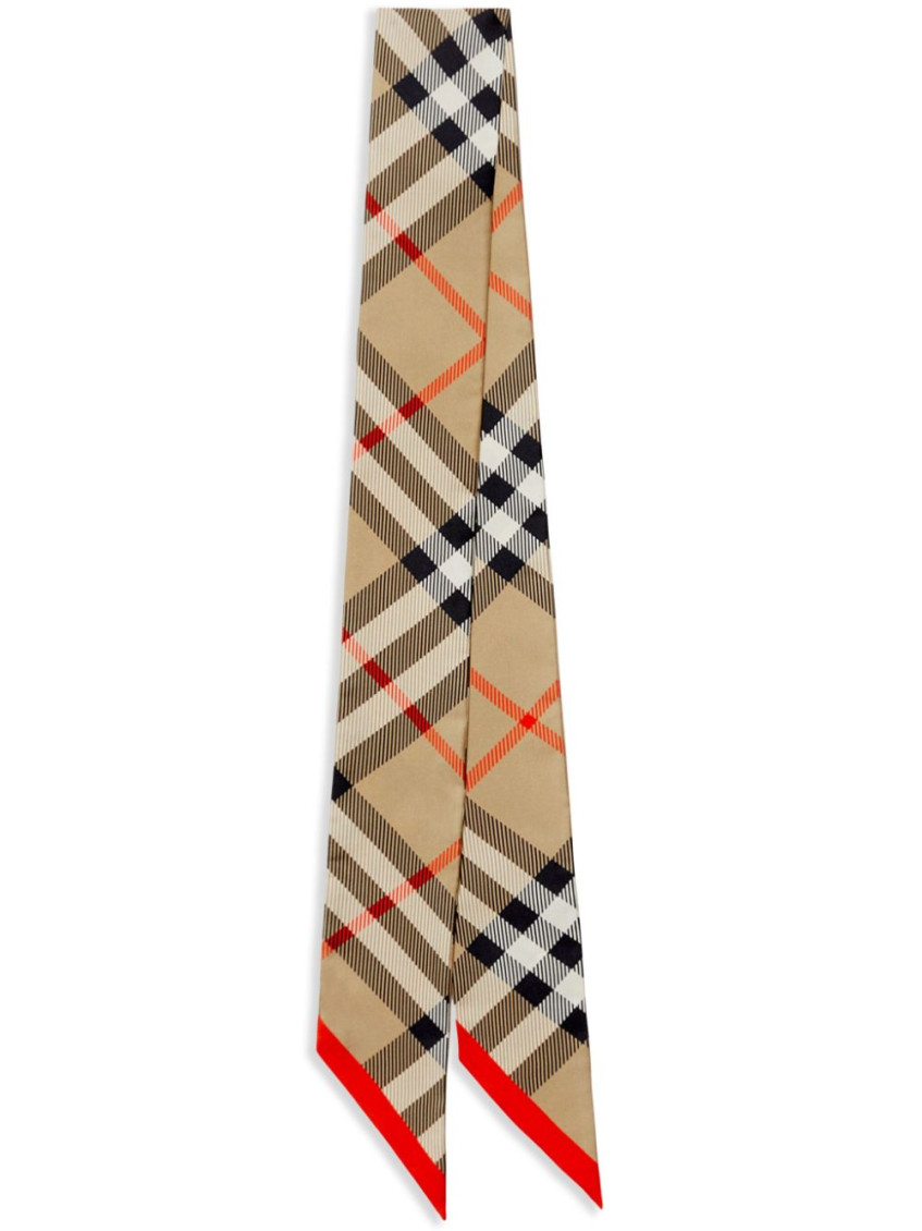 Burberry Long Lightweight Checked Silk Scarf In Nude
