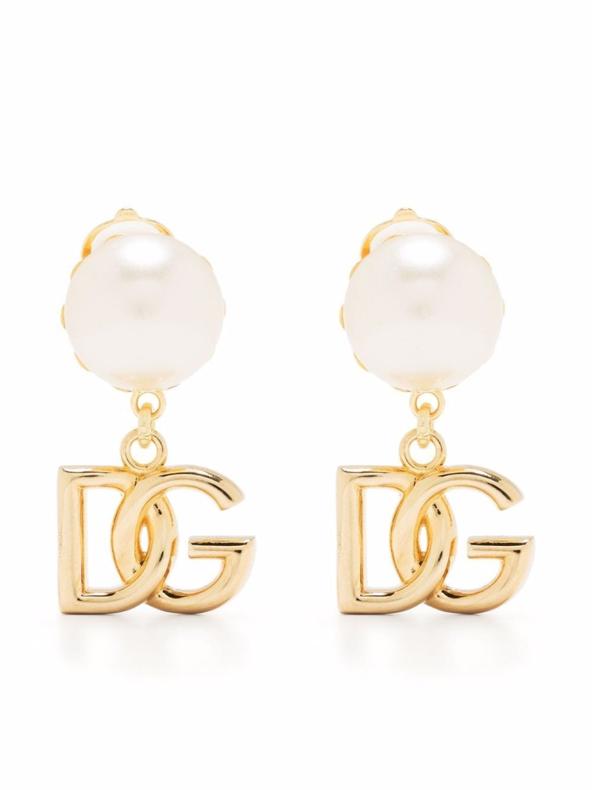 Dolce & Gabbana Logo Faux Pearl Earrings