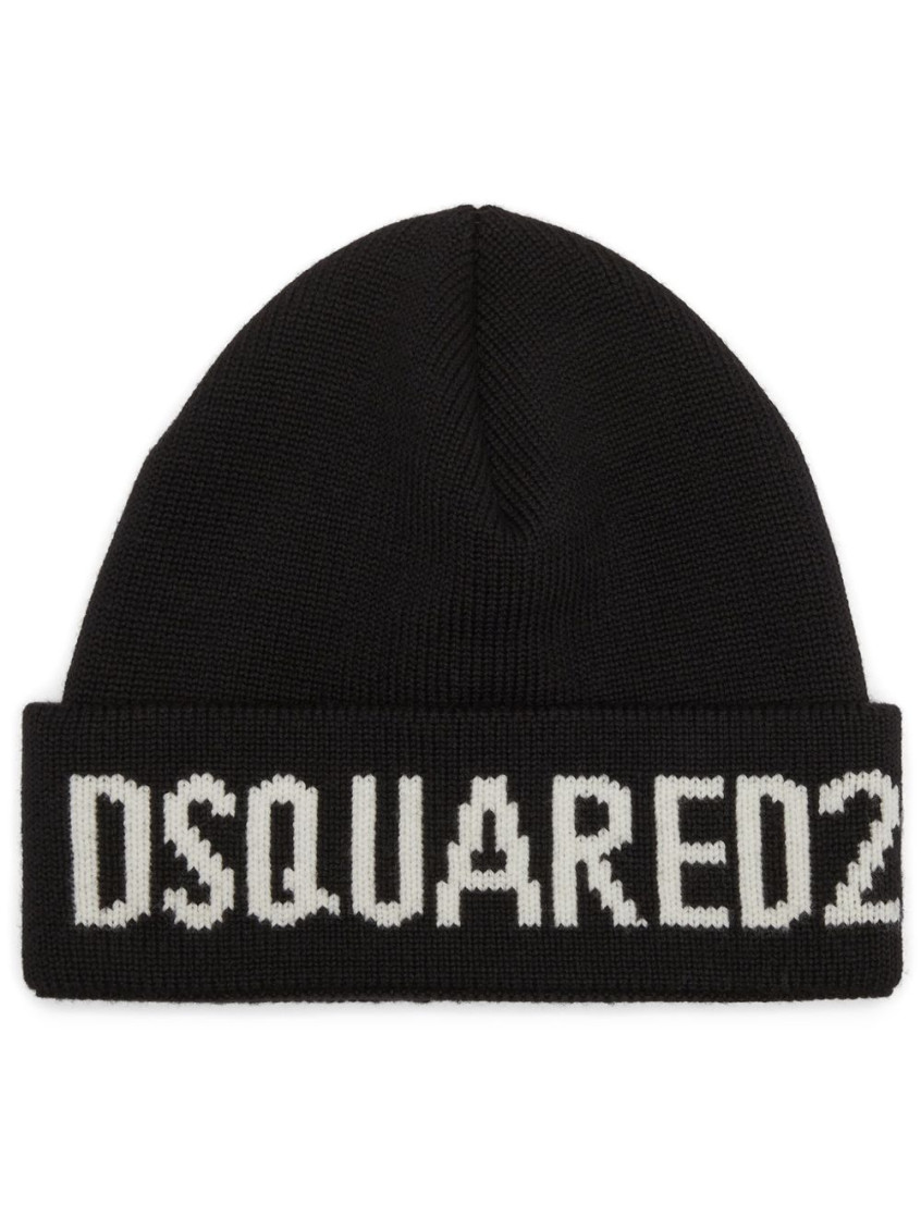 Dsquared2 Black Wool Knitted Hat