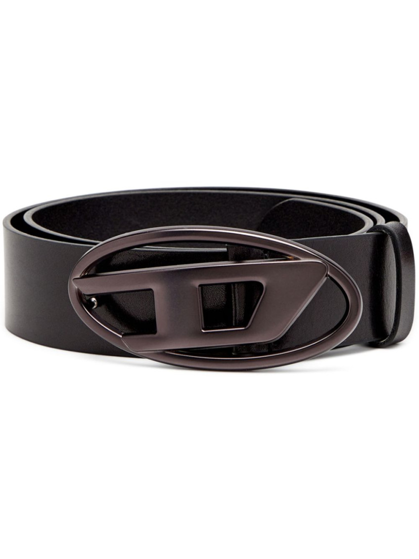 Diesel Smooth Leather Belt Oval-d Buckle In Black