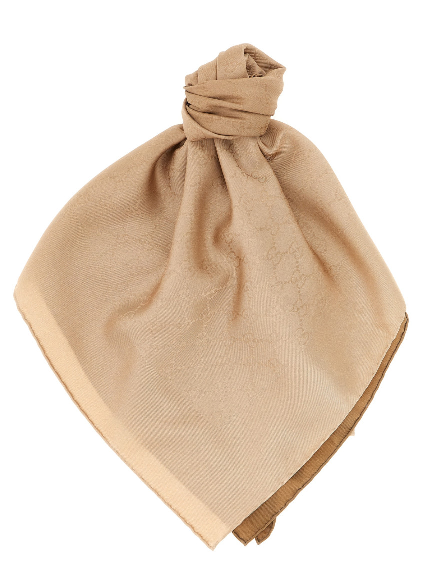 Gucci Monogram Patterned Silk Square Scarf In Neutral