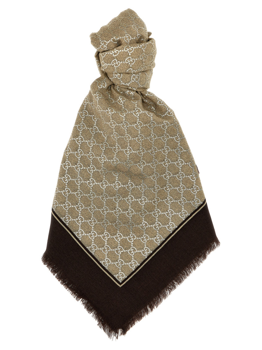 Gucci Two-tone Scarf Featuring Fringed Edges In Brown