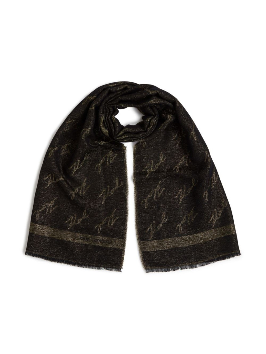 Karl Lagerfeld Black Signature Scarf In Brown