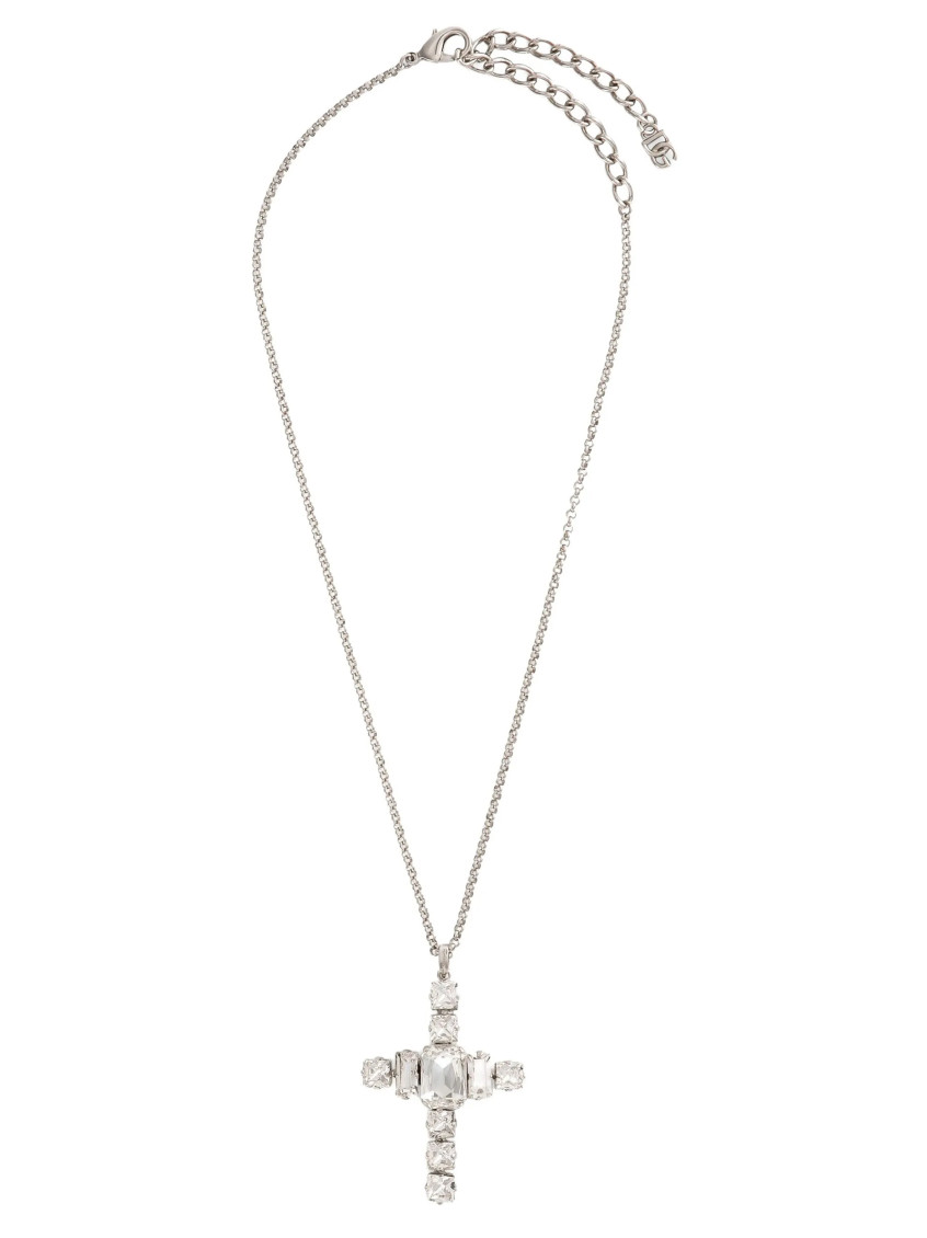 Dolce & Gabbana Cross Necklace With Rhinestones Accessories In Silver
