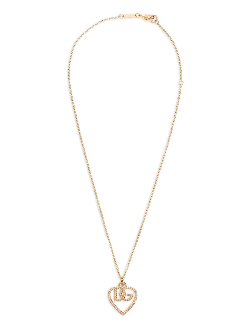 Dolce & Gabbana Heart And Logo Rhinestones Pendant Necklace Accessories In Gold