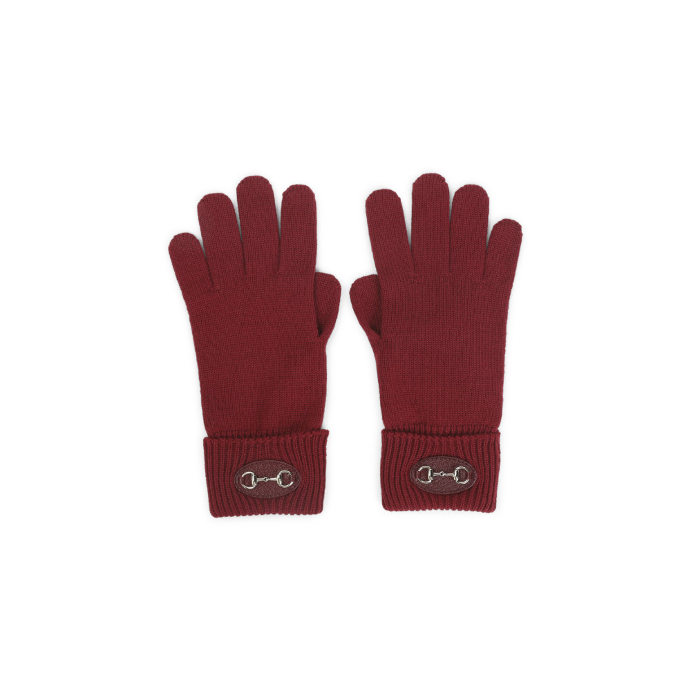 Gucci Red Classic Woolen Solid Gloves