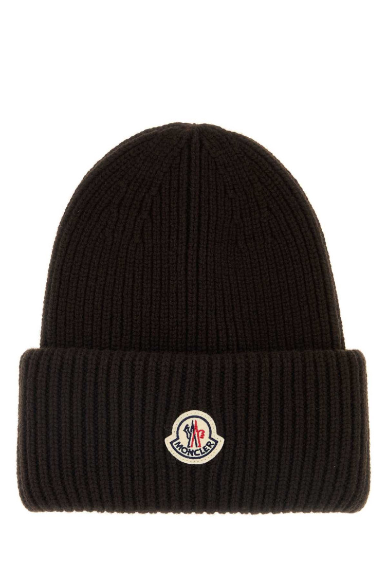 Moncler Dark Brown Wool Blend Beanie Hat In Brown