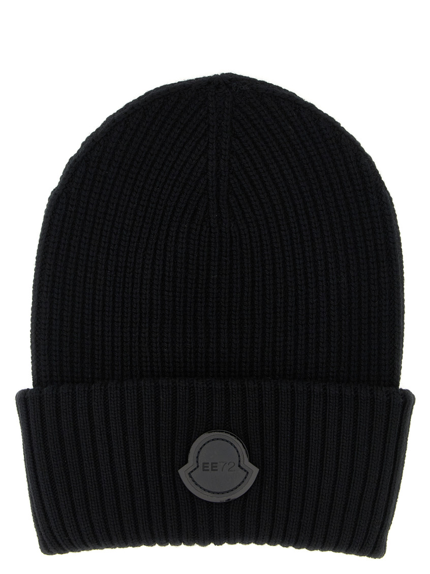 Moncler X Ee72 By Edward Enninful Logo Patch Wool Knit Beanie In Black