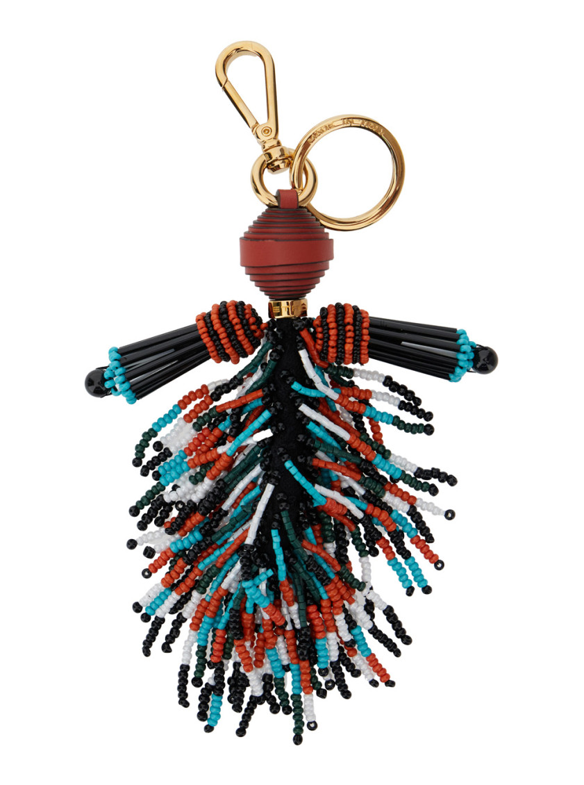 Etro Women Multicolor Keyring With Beaded Tassel In Glass And Fabric Woman In Gold