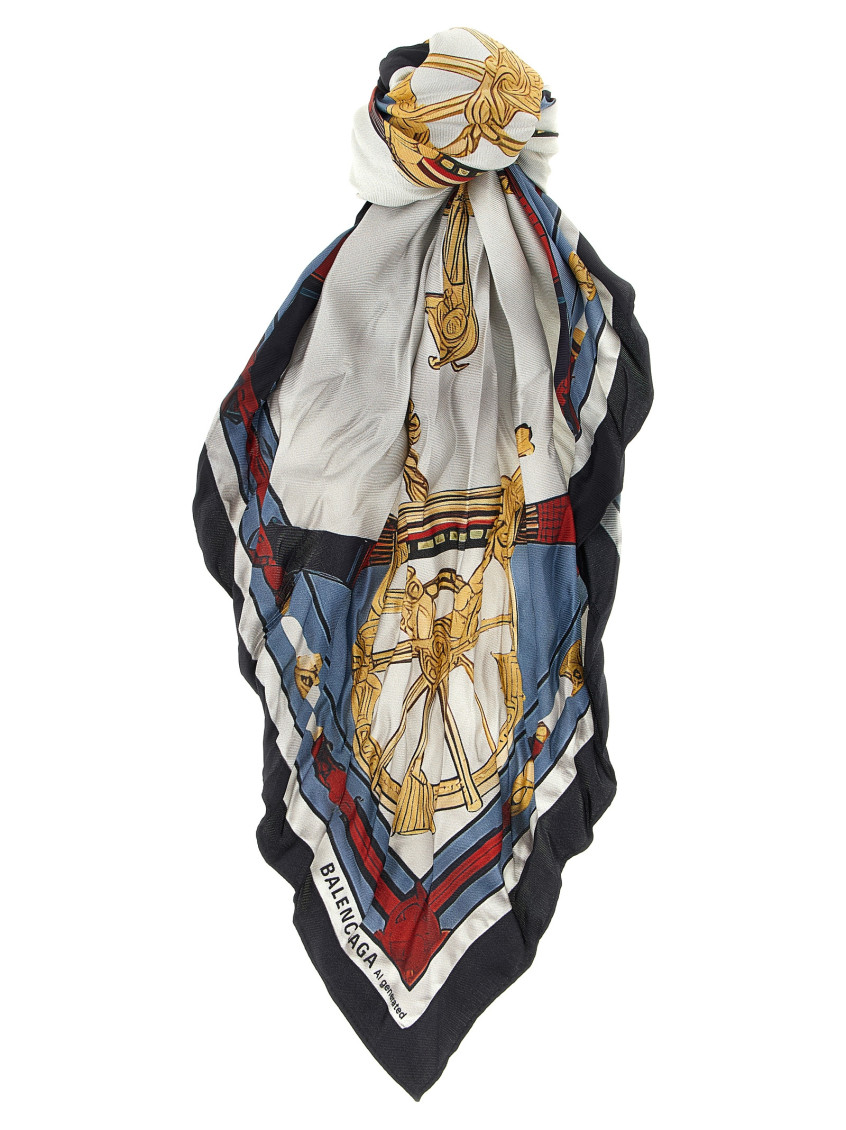 Balenciaga Ai Patterned Silk Twill Scarf In White