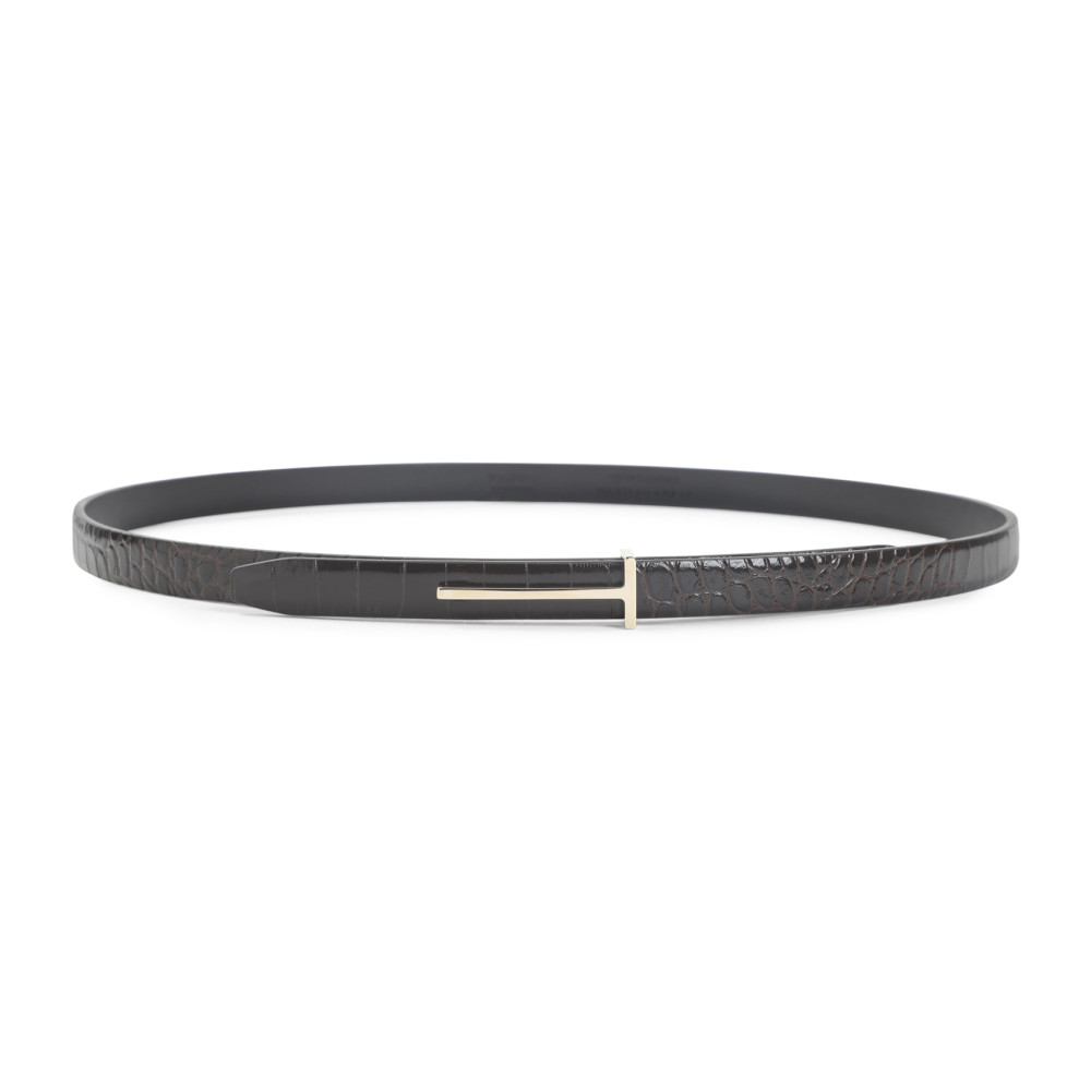 Tom Ford Textured Calf Leather Belt With Gold-tone T-buckle In Brown