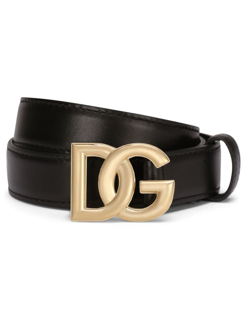 Dolce & Gabbana Dg Logo Calf Leather Belt In Black