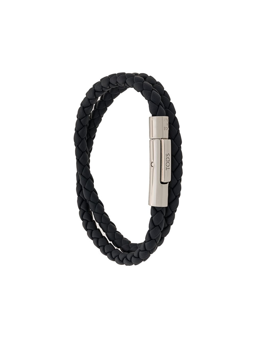 Tod's Braided Bracelet With Polished Metallic Clasp In Blue