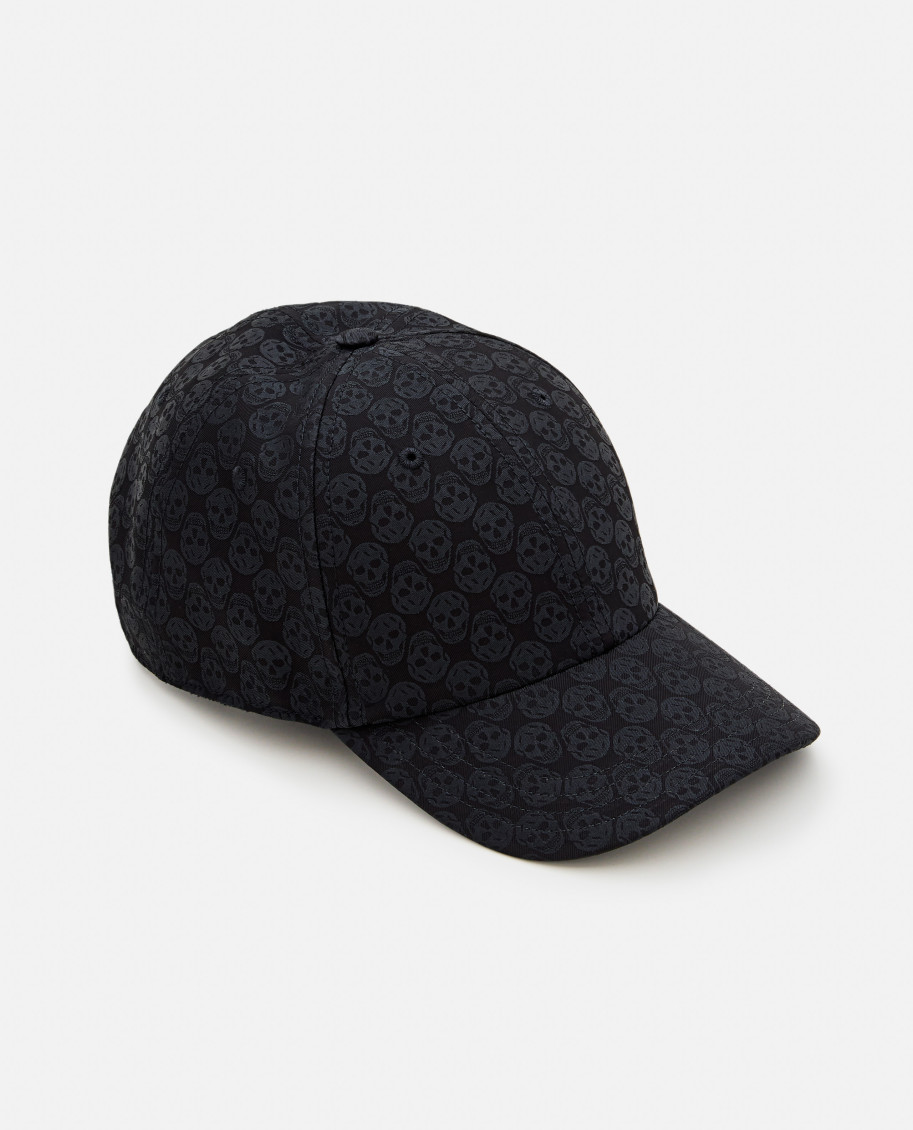 Alexander Mcqueen Black Skull Repeat Baseball Cap In Black