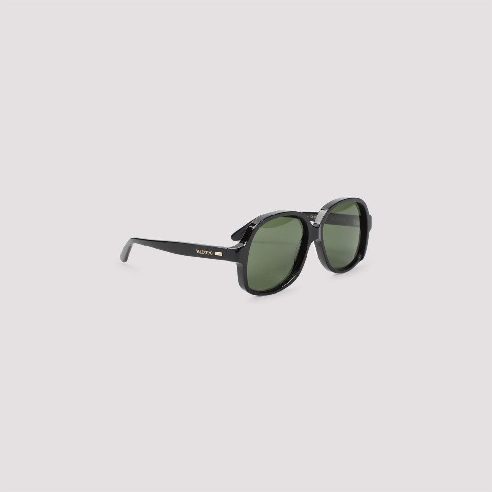 Valentino Vintage Black Acetate Sunglasses With Gold-tone Detail In Black