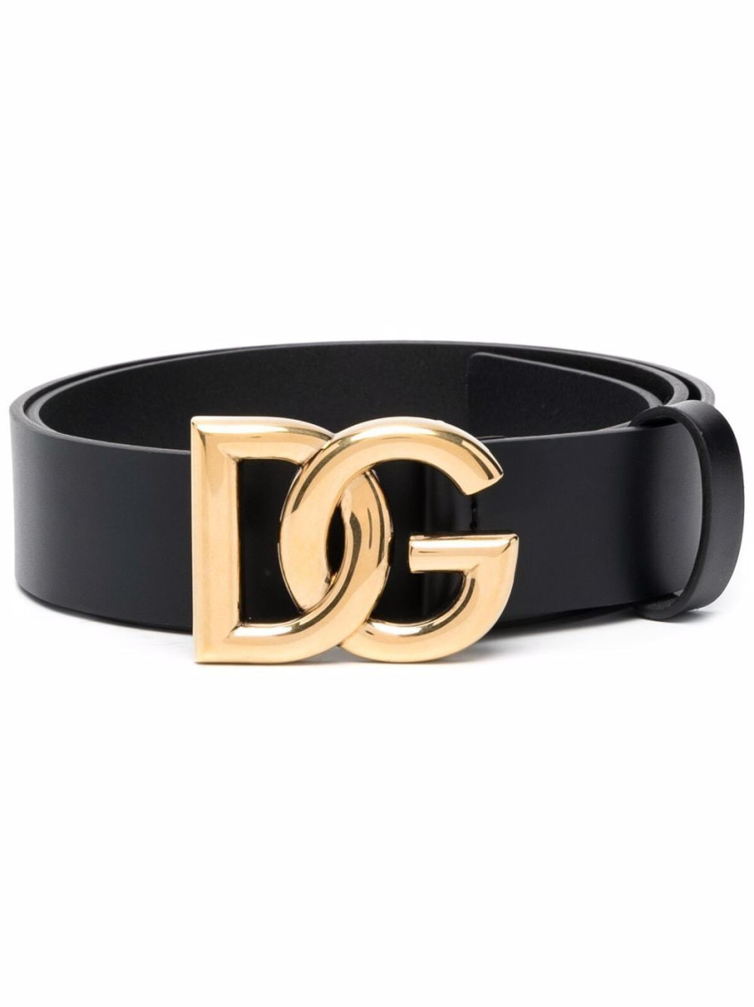 Dolce & Gabbana Black Signature Logo Buckle Belt In Black