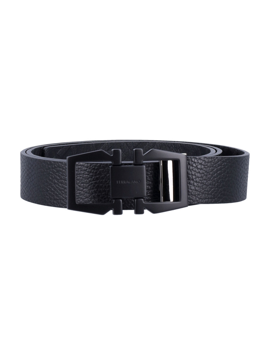 Ferragamo Adjustable Textured Leather Reversible Belt