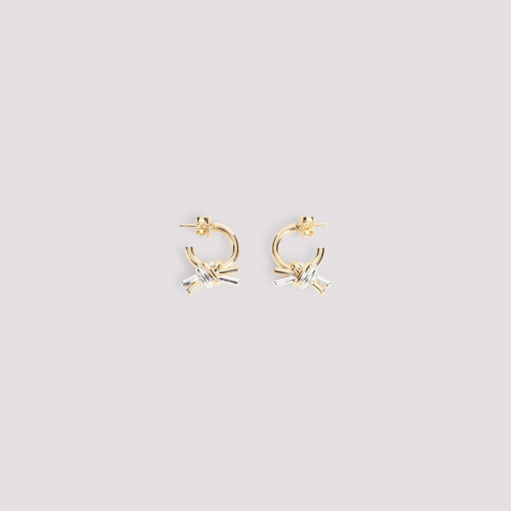 Bottega Veneta Intertwined Brass Hoop Earrings With Decorative Knot
