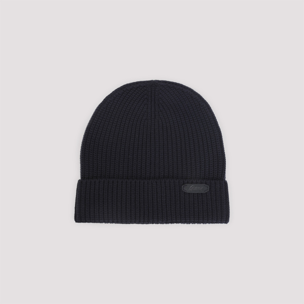 Brioni Ribbed Knit Beanie In Midnight Blue Wool