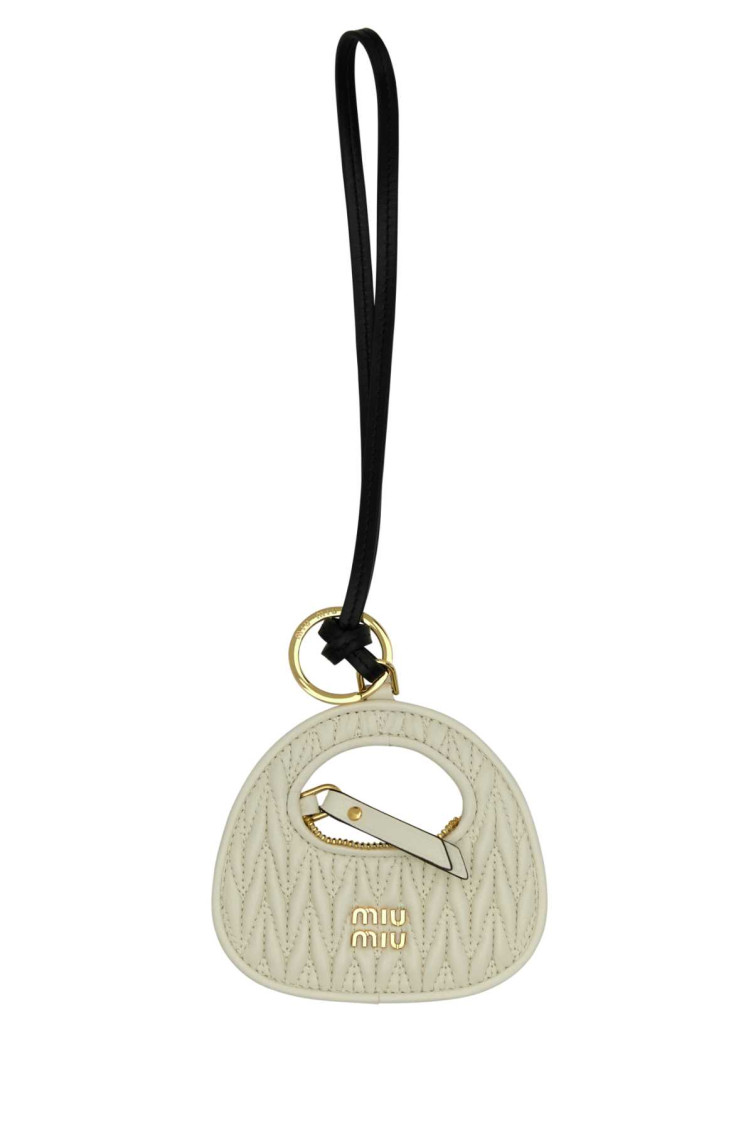 Shop Miu Miu Ivory Leather Keyring