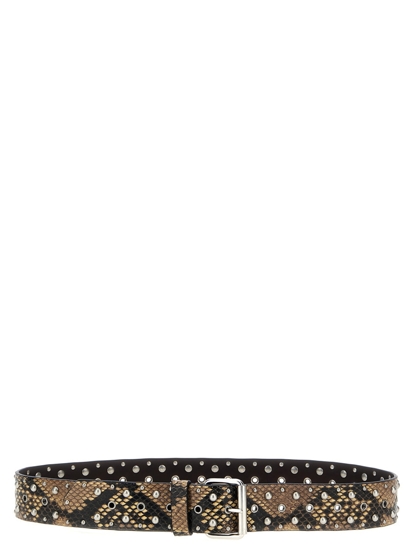 Shop Dries Van Noten Beige Studded Buckle Belt
