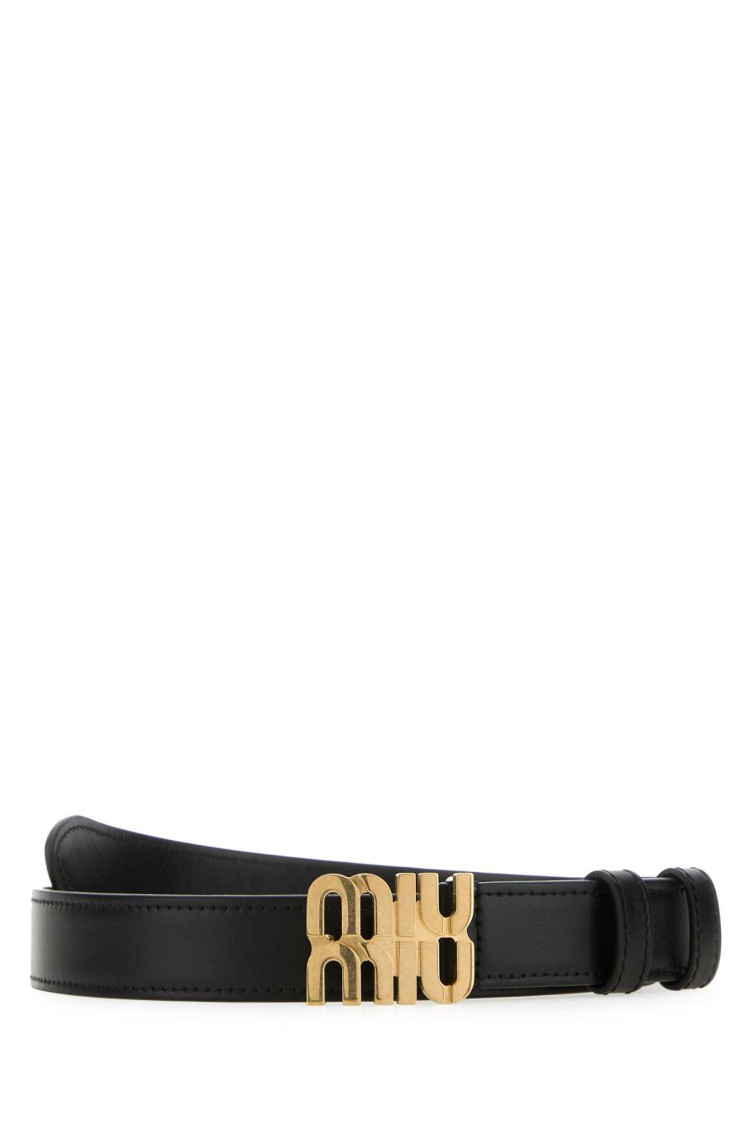 Miu Miu Logo Buckle Leather Belt In Black