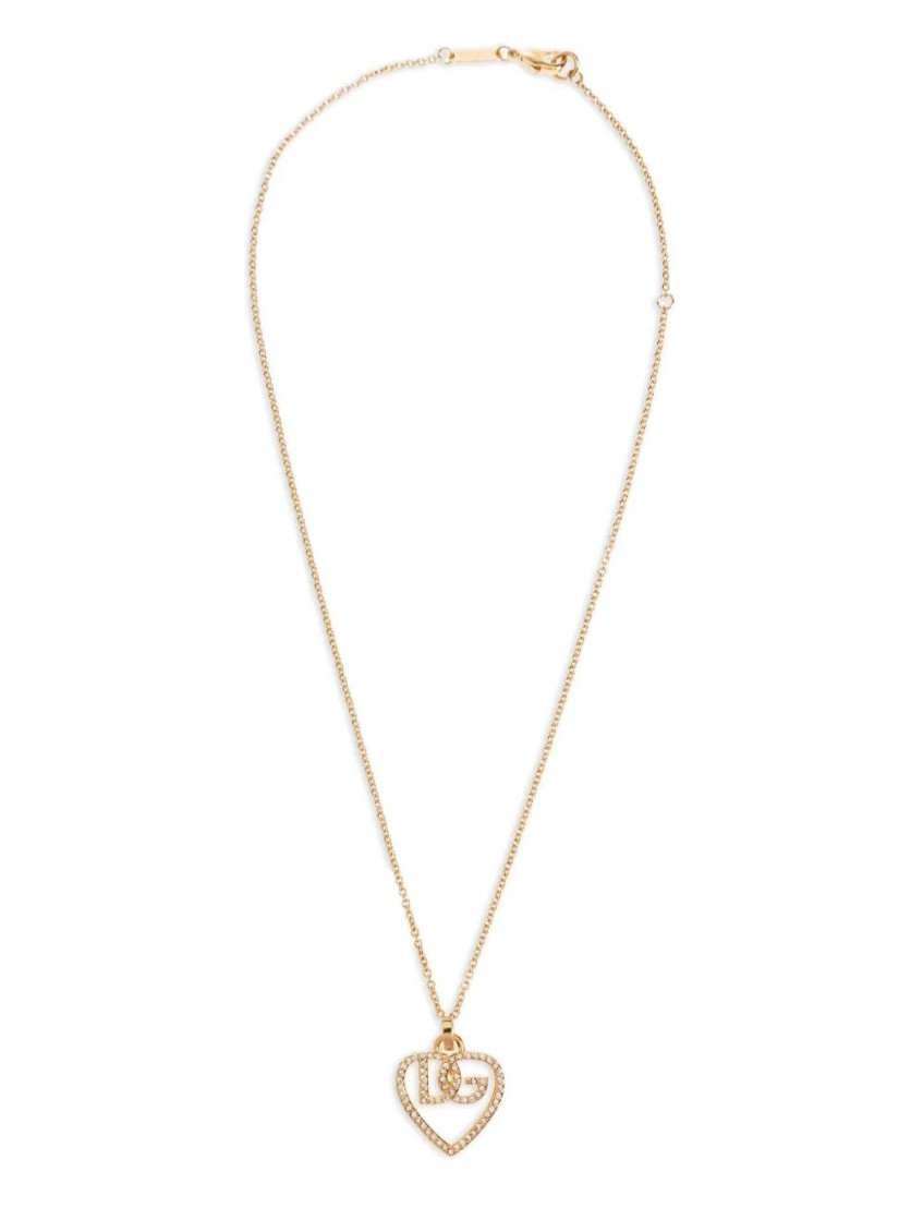 Dolce & Gabbana Heart And Logo Rhinestones Pendant Necklace Accessories In Gold