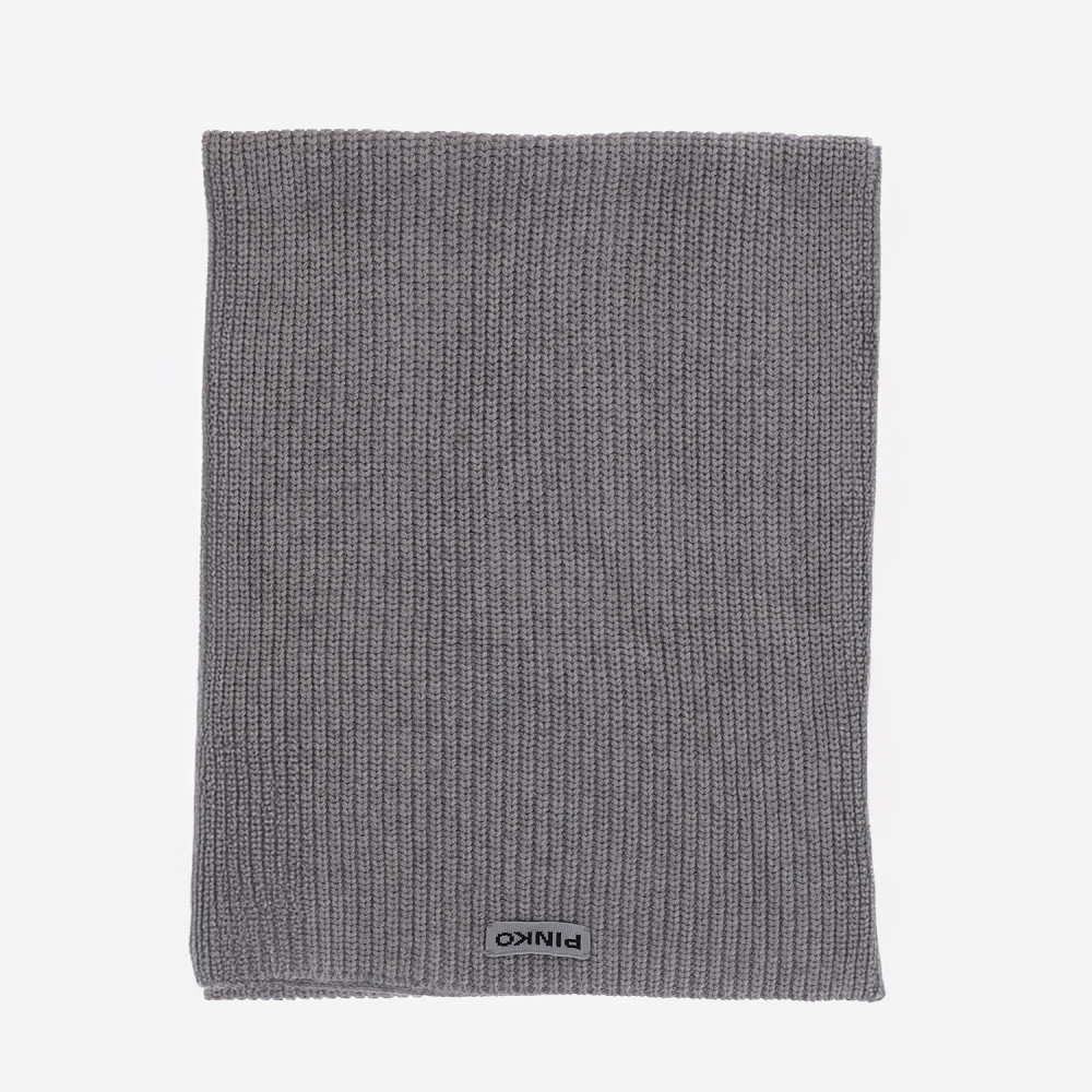 Pinko Ribbed Logo-label Scarf In Gray