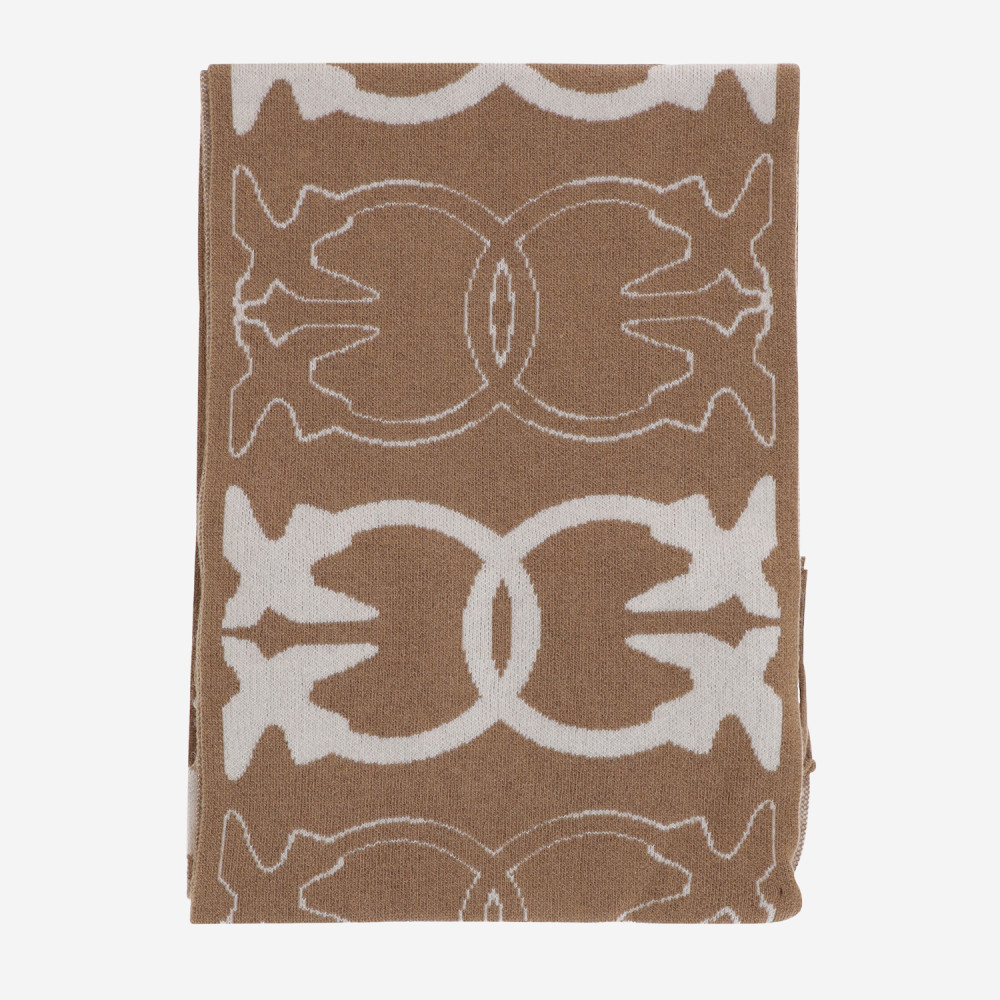 Pinko Beige Logo Scarf In Brown