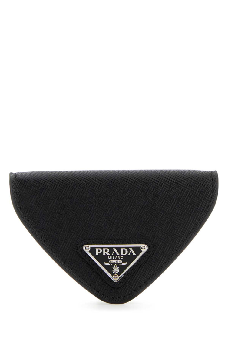 Prada Triangular Textured Leather Coin Purse In Black