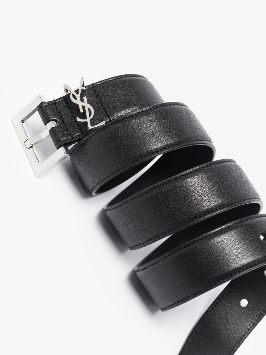 Saint Laurent Saint Laurent Black Logo Buckle Belt for Men Online
