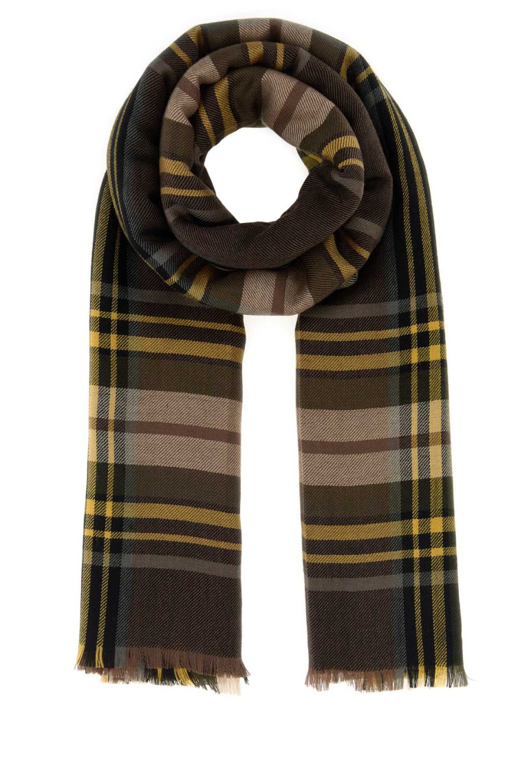 Saint Laurent Wool Blend Scarf Featuring Plaid Design In Multi