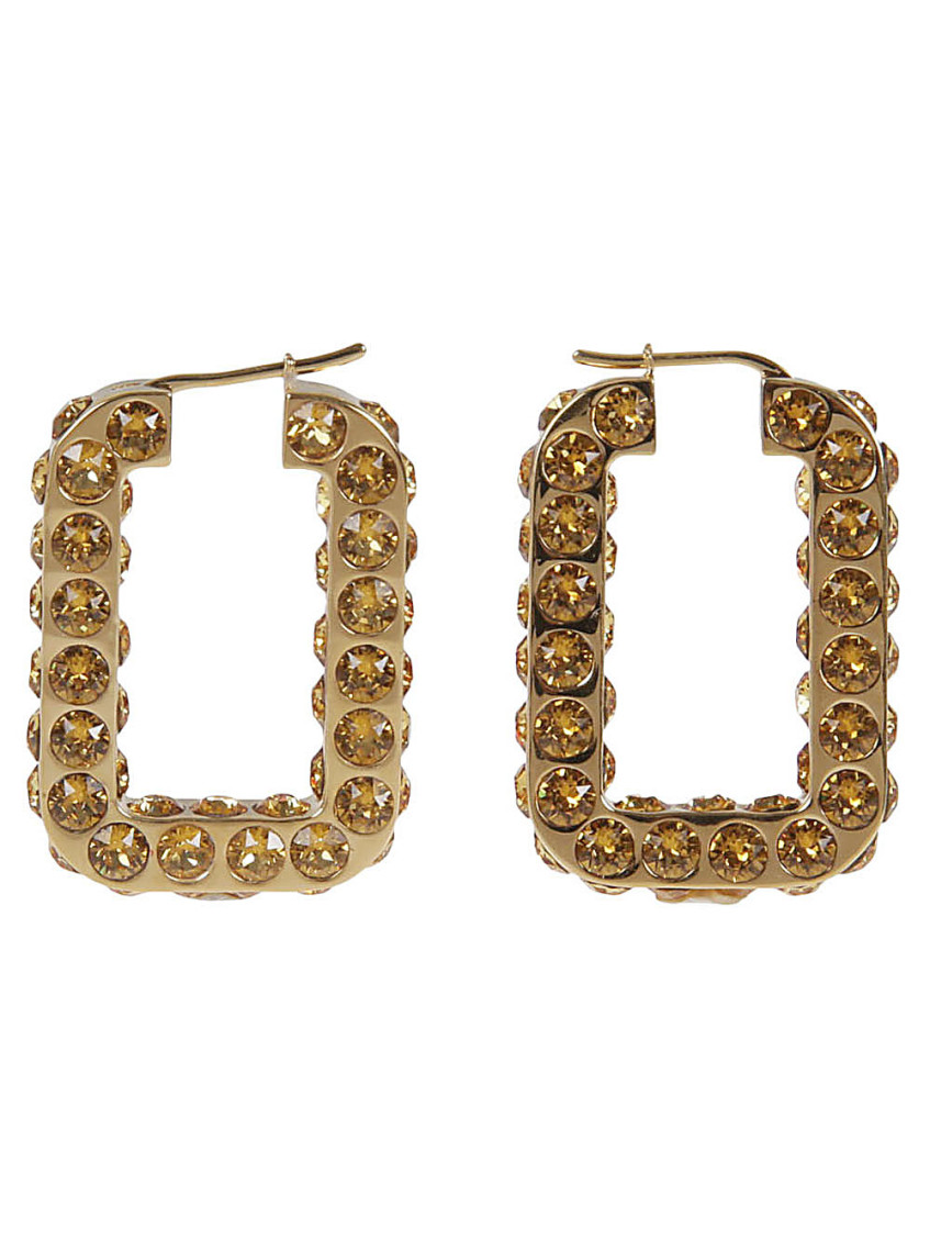Amina Muaddi Gemstone Embedded Rectangular Hoop Earrings In Golden