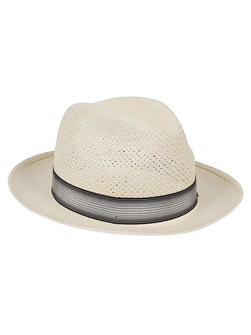Borsalino Wide Brim Straw Panama Hat With Grid Pattern