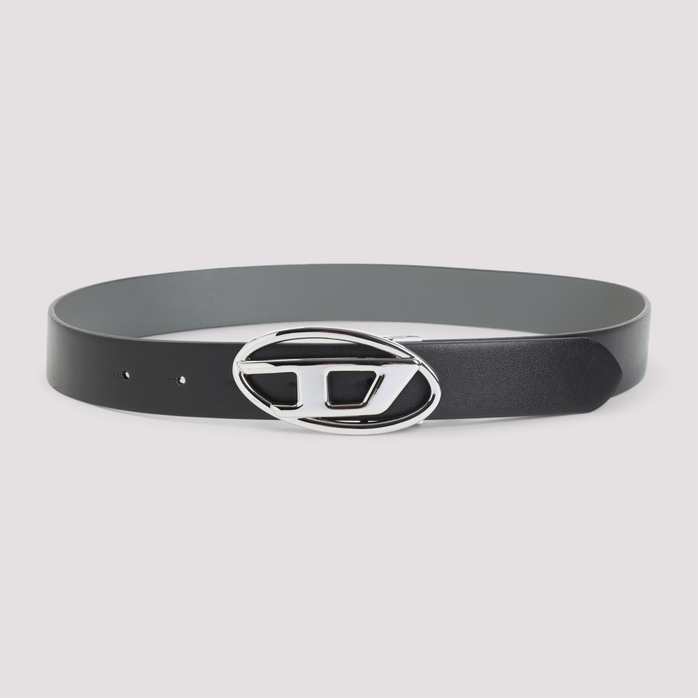 Diesel Reversible Logo Belt Adjustable Fit Metal Buckle In Black