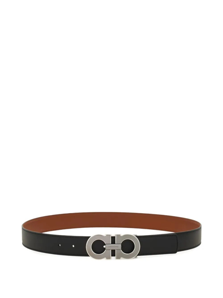 Ferragamo Reversible And Adjustable Gancini Belt In Black