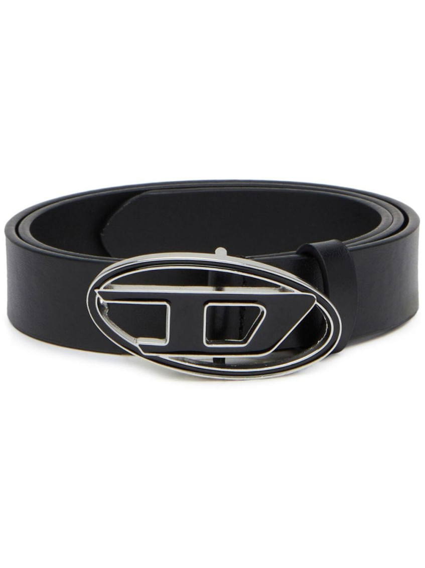 Diesel Leather Belt With Enamelled Buckle In Black