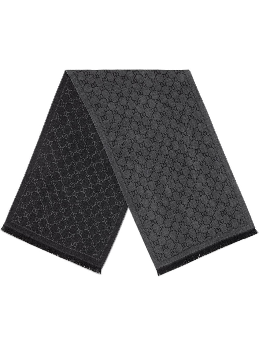 Gucci Gg Motif Wool Scarf In Grey
