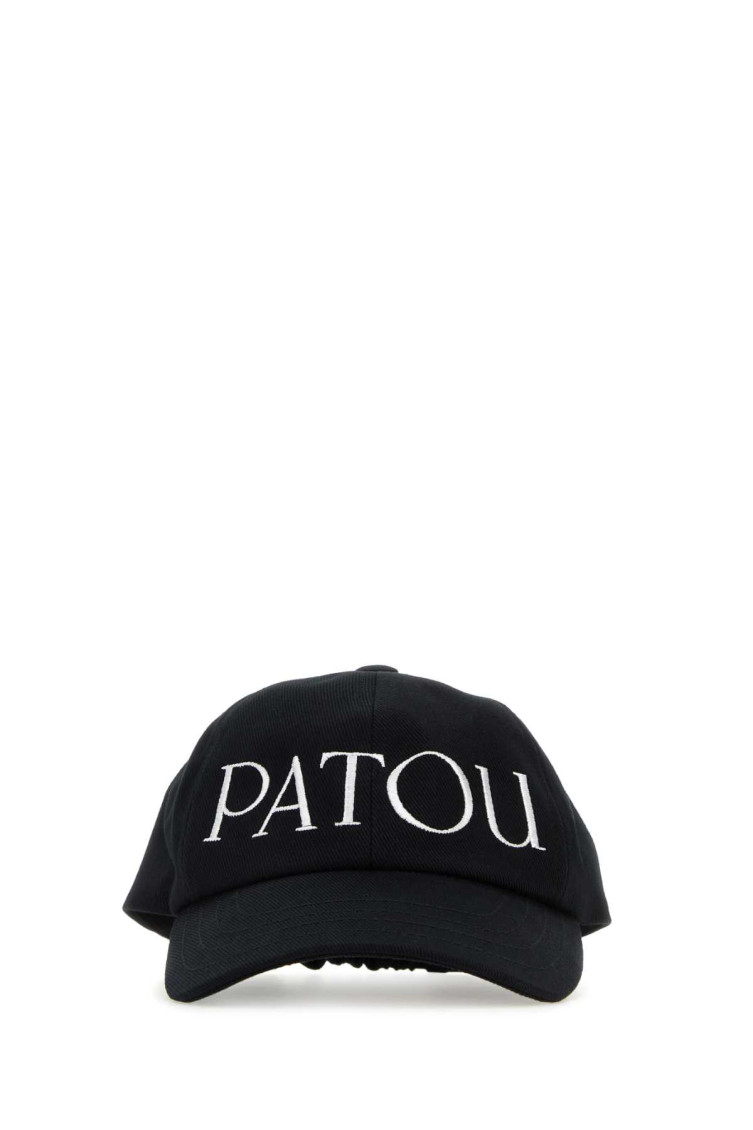 Patou Curved Peak Black Cap With Embroidered Logo In Black