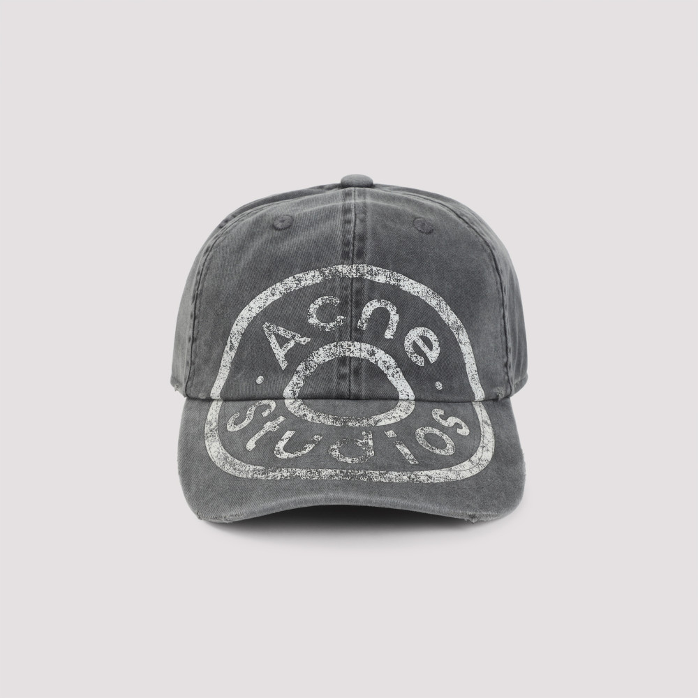 Acne Studios Distressed Curved Brim Hat With Eyelet Vents In Gray