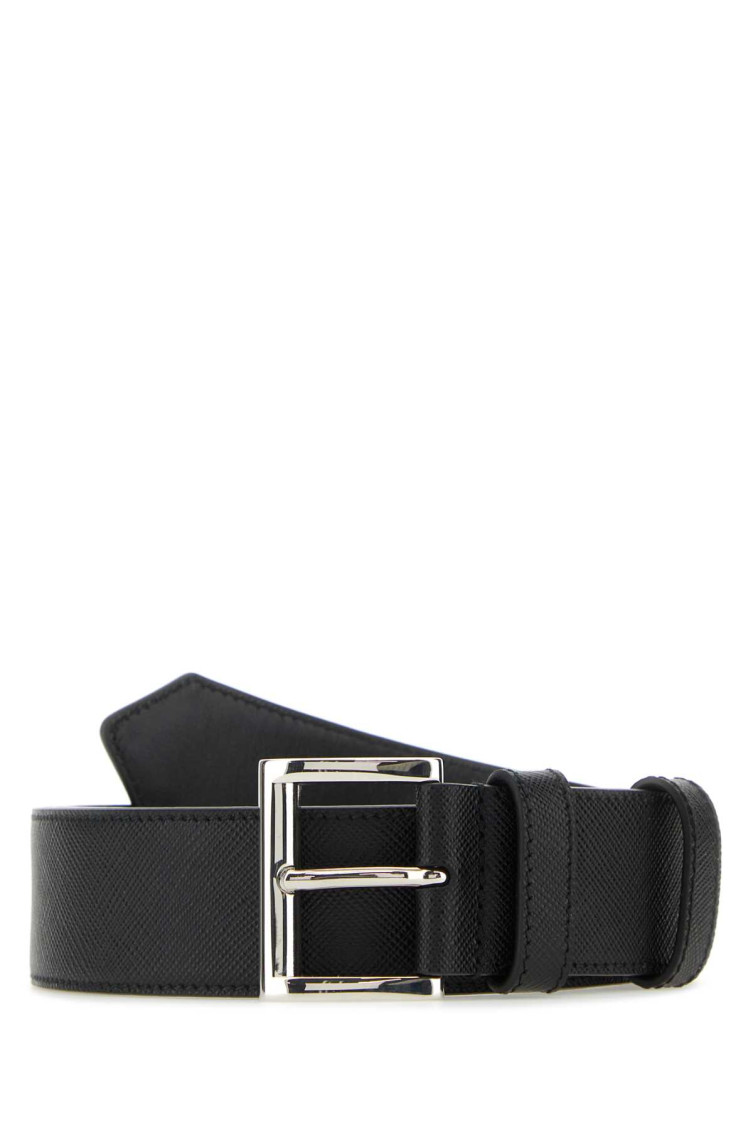 Prada Adjustable Silver-tone Buckle Smooth Finish Belt In Black
