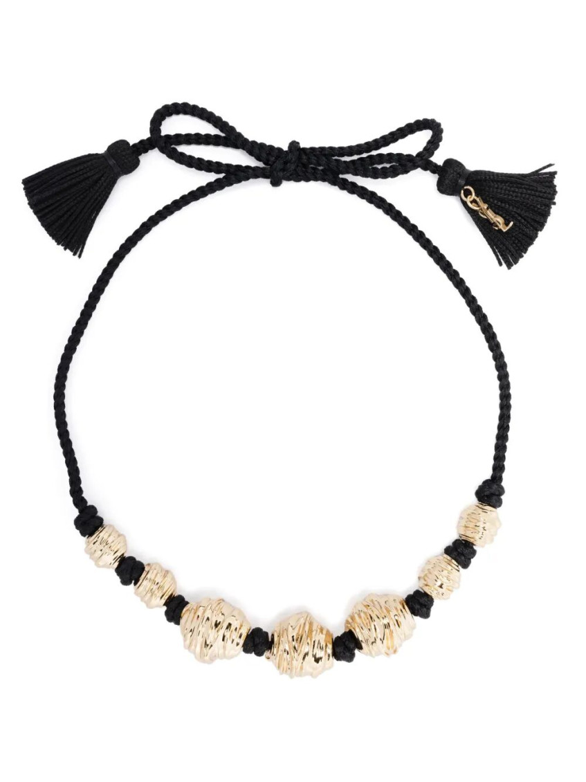 Saint Laurent Tassel Detail Beaded Charm Necklace In Black