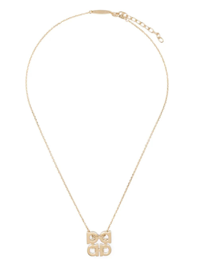 Ferragamo Crystal Embellished Four Gancini Pendant Necklace