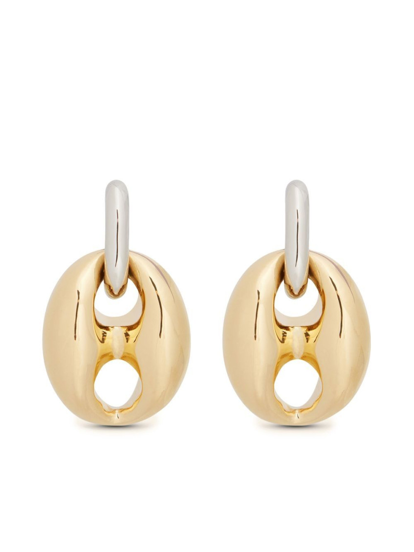 Rabanne Silver And Gold Xtra Eight Dang Earrings With Pressure Closure In Brass And Aluminum Woman