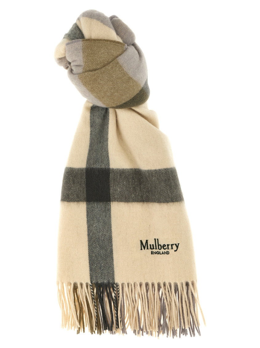 Mulberry Textured Check Scarf With Fringe In Multi