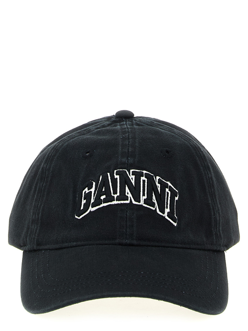 Shop Ganni Black Logo Base Ball Hat