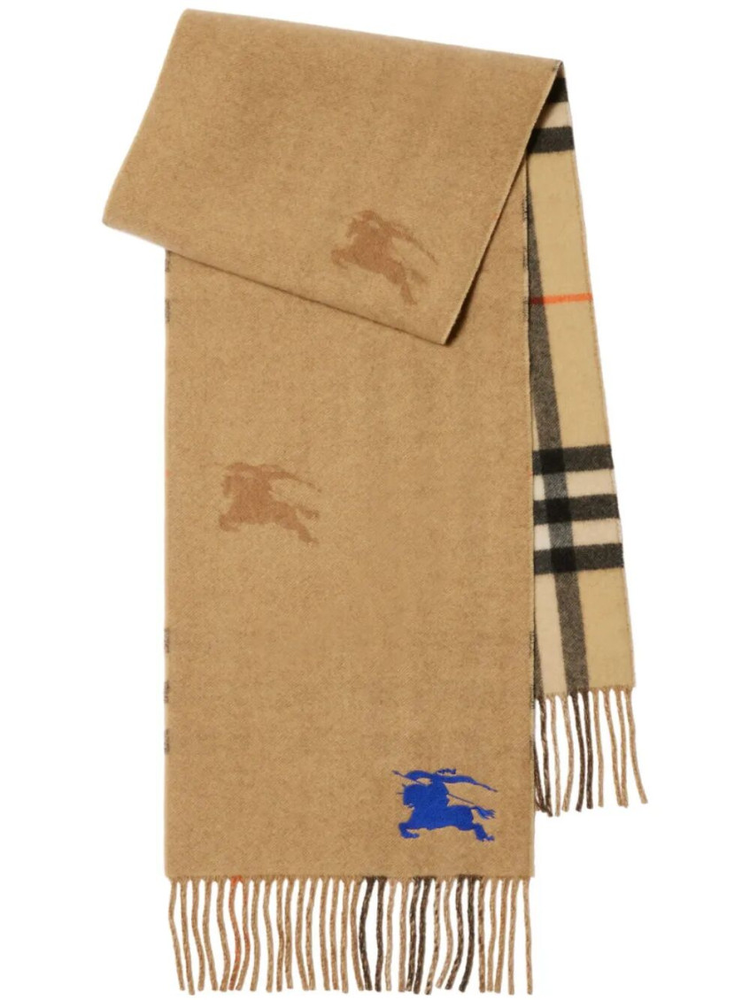 Burberry Reversible Ekd Check Cashmere Scarf Accessories In Brown